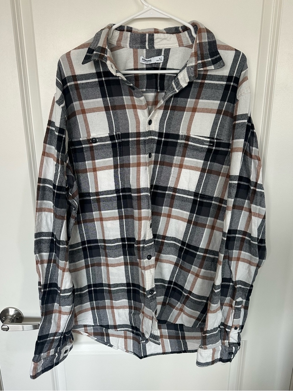 XL Tall - Classic Plaid Flannel Shirt - Black, White & Brown